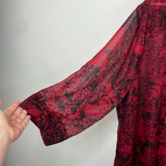 Catherines Red and Black Oversized Blouse pullover v neck sheer size 4X - Picture 4 of 12